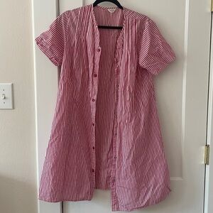 Red and White Striped Button-Up Housecoat/Robe